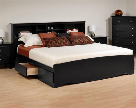 Platform Storage Bed W Bookcase Headboard Bed Sizekingcolorblack