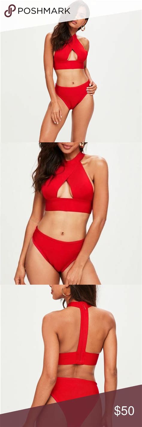 Missguided Red Bandage Grecian Halterneck Bikini Bikinis Halterneck