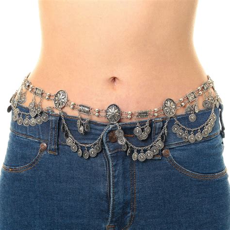 Silver Flower Coin Drop Belly Chain Belly Chain Jewelry Silver Flowers