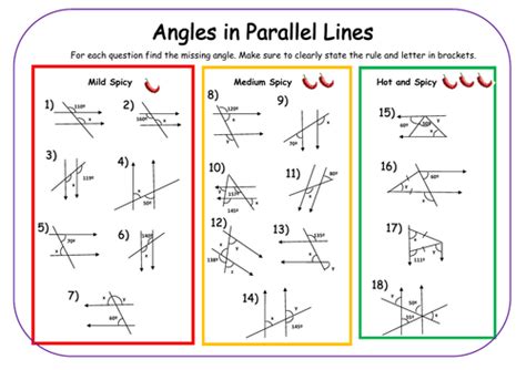 Angles In Parallel Lines Differentiated Worksheet Teaching Resources