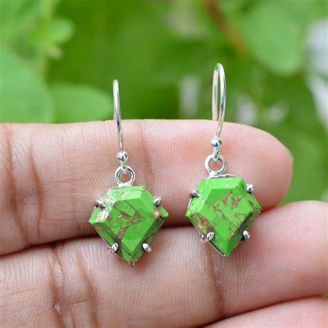 Green Turquoise Earrings Stud Earrings Gemstone Earrings Etsy