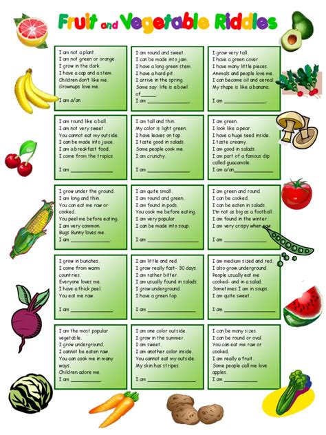 Fruit And Vegetable Riddles Keys Salad Fruit