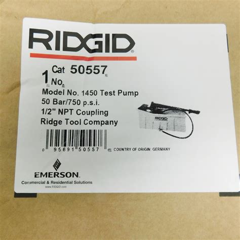 Ridgid 50557 Test Pump 50 Bar750 Psi 12 Npt Coupling No 1450