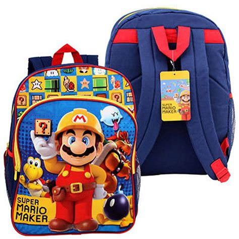 16 Super Mario Maker Backpack Kids Boys School Large Bag