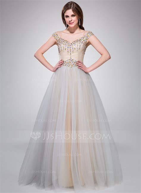 A Lineprincess Off The Shoulder Floor Length Taffeta Tulle Prom Dress