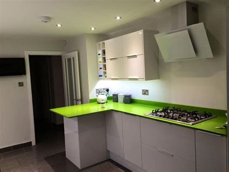 Green And White Sparkly Quartz Kitchen Worktops By The Marble Store