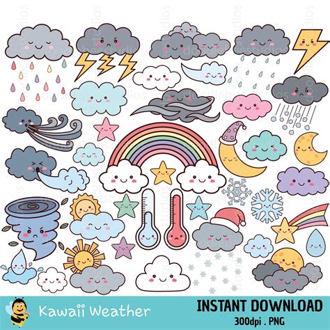 The Instant Weather Clipart Set Includes Rain Clouds And Rainbows