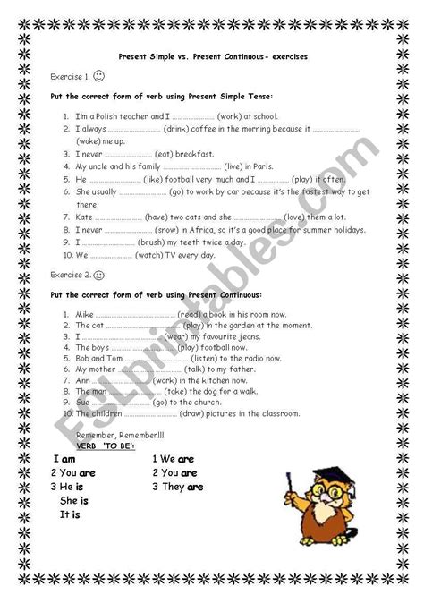 Present Simple Vs Present Continuous Exercises Worksheets Exercise Poster