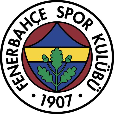 Üç yeşil meşe yaprağı ve iki meşe palamudu ile mavi ve sarı bir kalkan içeren kırmızı bir daire çizdi. Fenerbahce SK Istanbul | Badge, Football, Logos