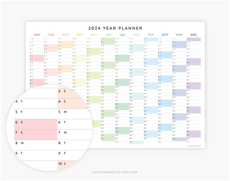 2023 And 2024 Large Yearly Wall Calendar Printable Giant One Etsy