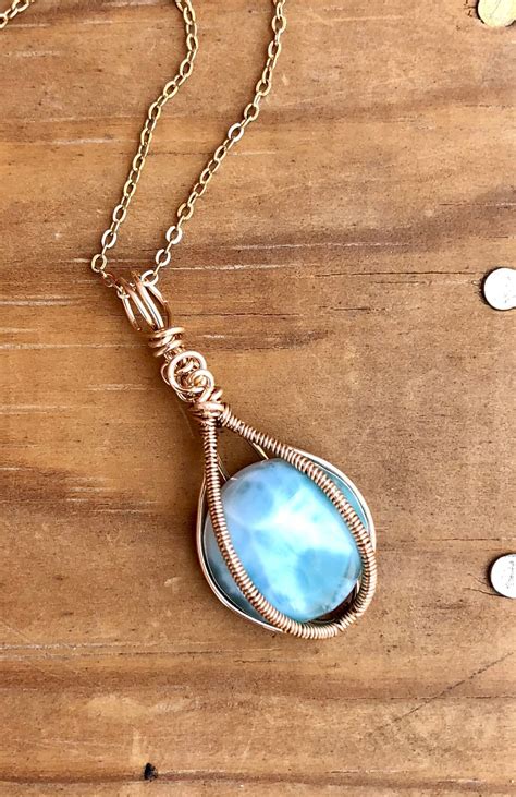 Larimar Necklace Larimar Pendant Wire Wrapped Larimar Pendant Ocean