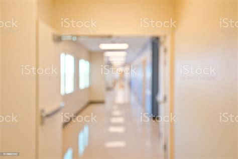 Defocused Office Or Hospital Open Corridor Background Stock Photo