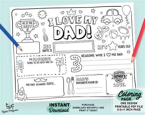 Fathers Day Printable Coloring Page Printable All About Dad Etsy Uk