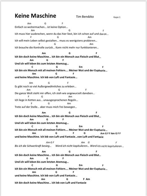 Diese homepage wurde erstellt von der stammtischmusi klosterneuburg pa. Keine Maschine Songtext und Akkorde | Gitarre lieder ...