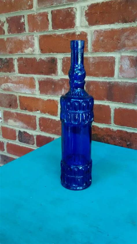 Cobalt Blue Glass Bottle Dark Blue Glass Bottle Ornate Vintage Etsy Blue Glass Bottles