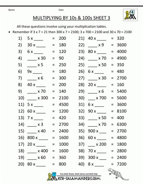 Multiply And Divide10 100 And 1000 Worksheets Pertaining To Printable