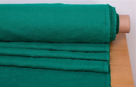Pure 100 Linen Fabric Emerald Green Medium Weight Pre Washed Etsy