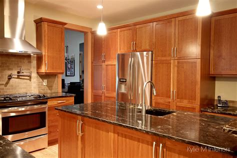Natural Cherry Cabinets In Kitchen Island Pantry Wall Stainless