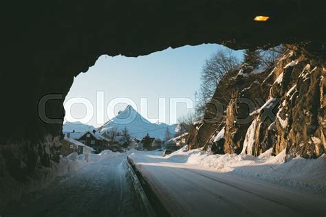 Winter Road Through The Tunnel At The Stock Image Colourbox