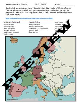 Map Of Europe Countries And Capitals Quiz