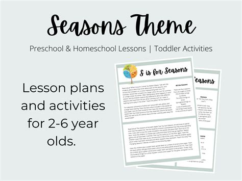 Seasons Theme Preschool Curriculum Printable Homeschool Lesson Plan