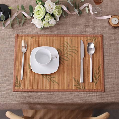 Set Of Six Brown Leaf Bamboo Placemats By Momentum