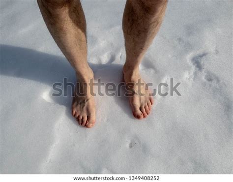 Man Walks His Bare Feet Snow Stock Photo 1349408252 Shutterstock