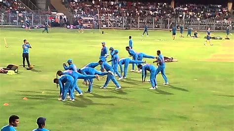The first game was a positive. Team india doing exercise in warm up match during india vs ...