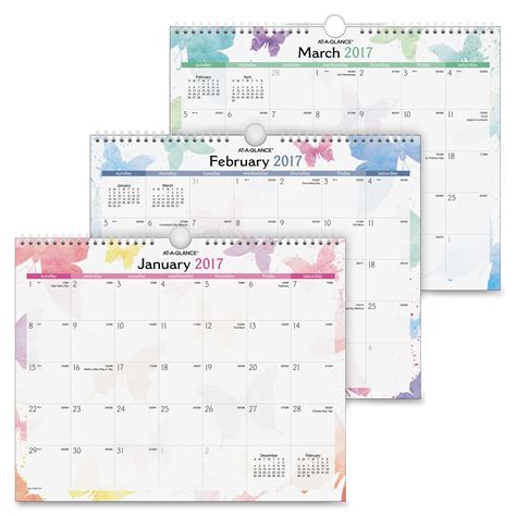 At A Glance Watercolors Monthly Wall Calendar Julian Monthly 1 Year