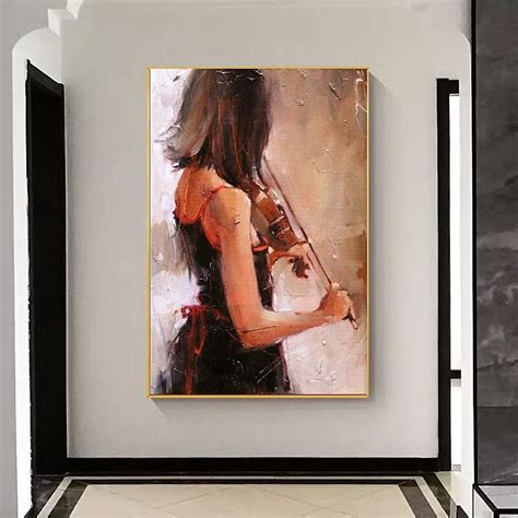 Girl Playing Violin Canvas Oil Paintings For Decorating Living Room