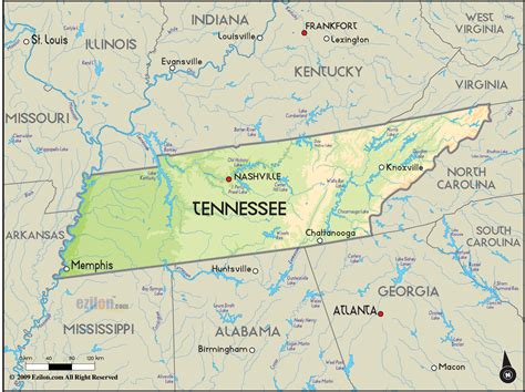 Geographical Map Of Tennessee And Tennessee Geographical Maps