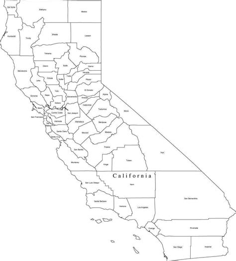 Black And White California Digital Map With Counties