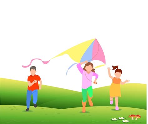 Premium Vector Kids Playing Kites Vector Illustration Of Children