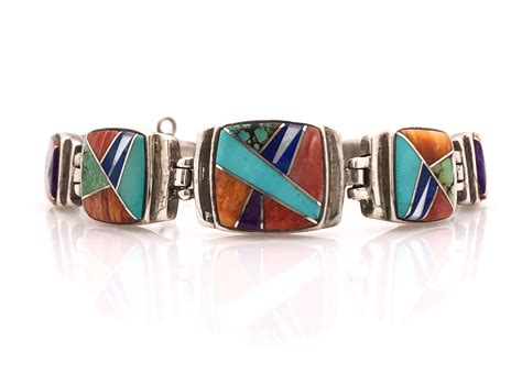 Lot Calvin Begay Navajo Sterling Silver Inlay Bracelet