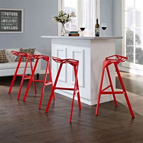 Modway Launch Stacking Bar Stool Set Of 4 In A Red Finish Enjoy An