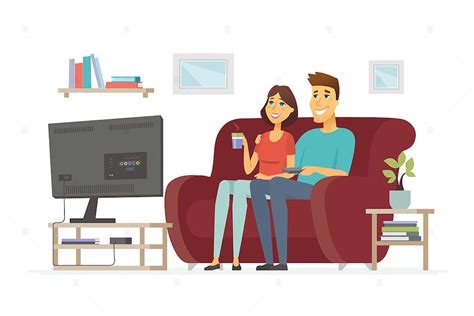 Couple Watching Tv Vector Illustration Design Template Place