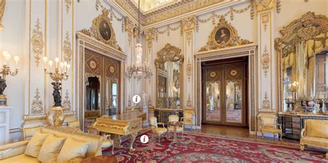 In measurements, the building is 108 metres long. The White Drawing Room at Buckingham Palace | The Royal Family