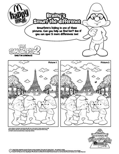 Mcdonalds Happy Meal Coloring Page And Activities Sheet The Smurfs 2