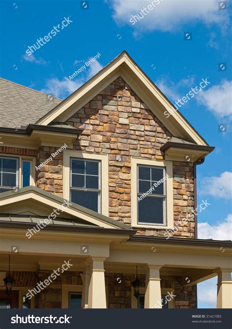 Luxury Model Home Column Exterior Entrance Front View Stock Photo
