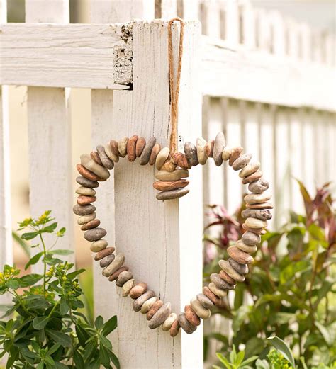 Decorative Indoor/Outdoor Heart-Shaped Wreath of Faux River Rocks ...