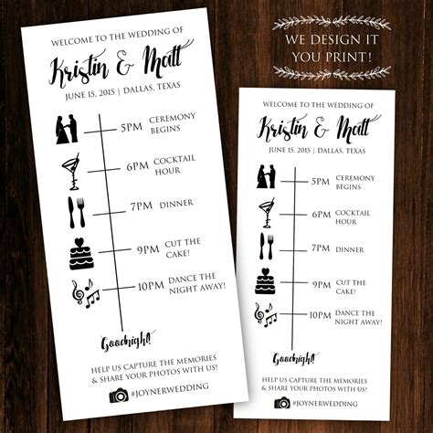 Printable Wedding Timeline Printable Wedding Itinerary Wedding