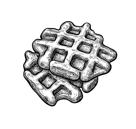 Ink Sketch Of Waffles Isolated On White Background Hand Drawn Vector