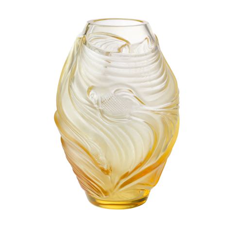 Lalique Poissons Combattants 7 Vase Amber Crystal Classics