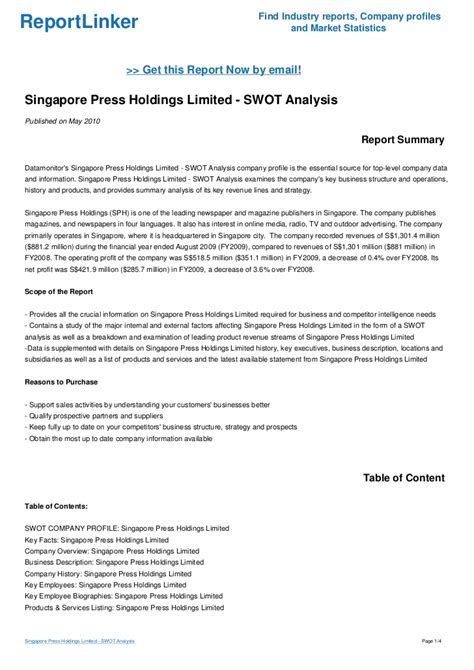 Singapore press holdings limited is a media company. Singapore Press Holdings Limited - SWOT Analysis