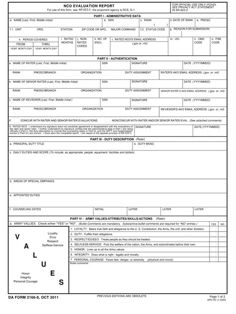Da Form 2166 9 1 Sgt Fillable Printable Forms Free Online