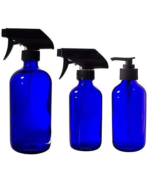 Cobalt Blue Glass Boston Round Bottles Set Of 3 Includes 1 16 Oz Trigger Spray