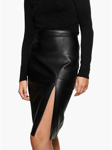 Mango Faux Leather Pencil Knee Length Skirt Black At John Lewis And Partners