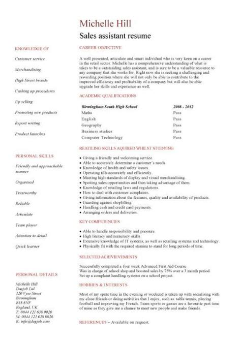 Using a free resume template allows you to focus on writing the content without spending too much time on. Student entry level Sales Assistant resume template