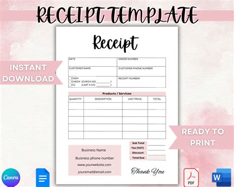 Sales Receipt Template Small Business Invoice Template Etsy