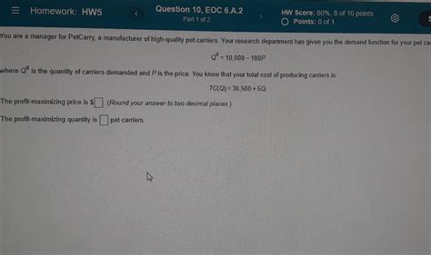 Solved Homework HW5 Question 10 EOC 6 A 2 Part 1 Of 2 HW Chegg Com